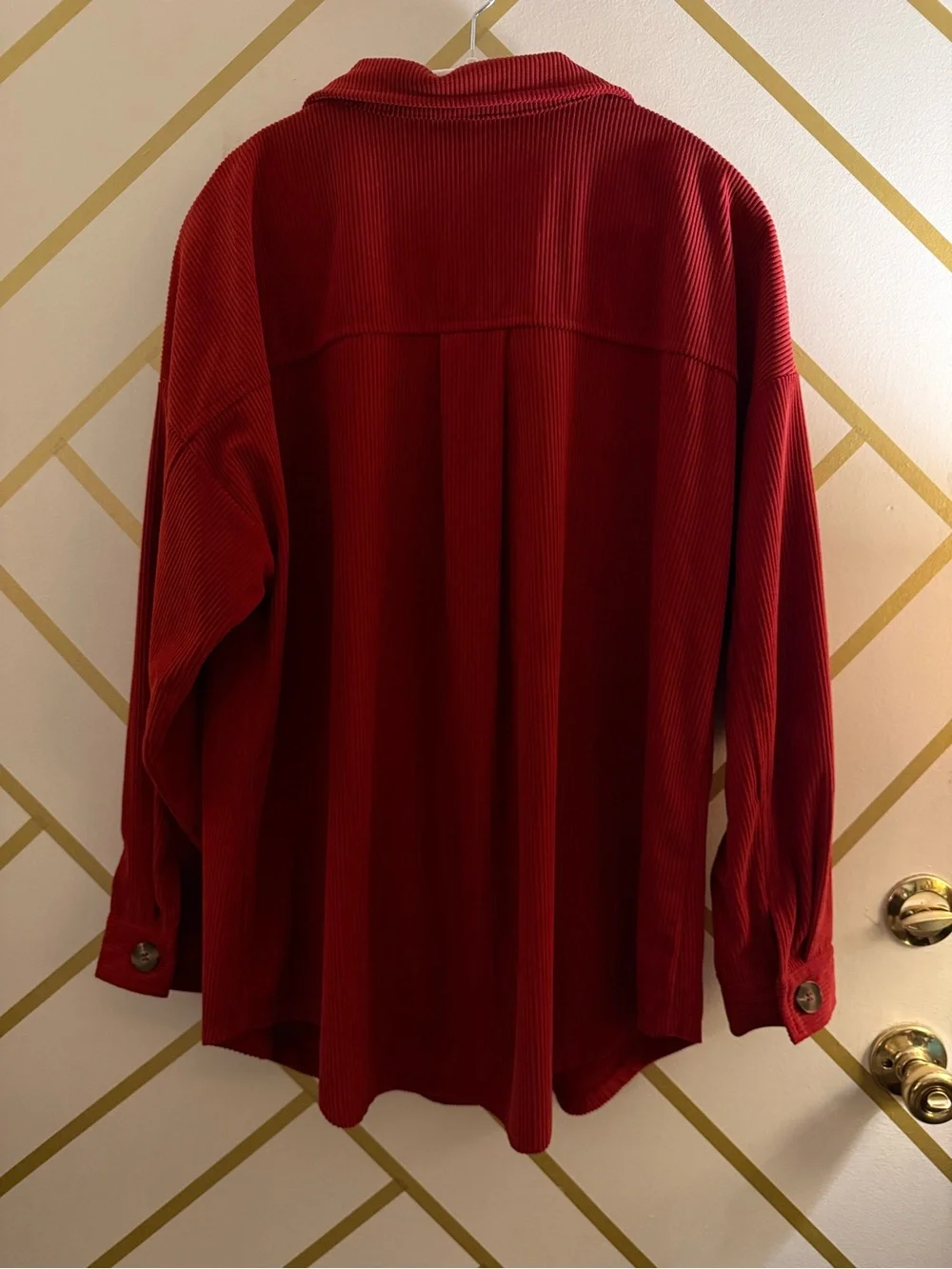 Women's Red Corduroy Button-Up Shacket Jacket w/ Pockets